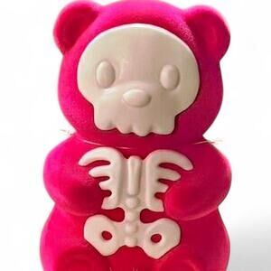 Kawaii Hot Pink Fuchsia White Plastic Flocked Skeleton Bear Figure 7” Cutegoth